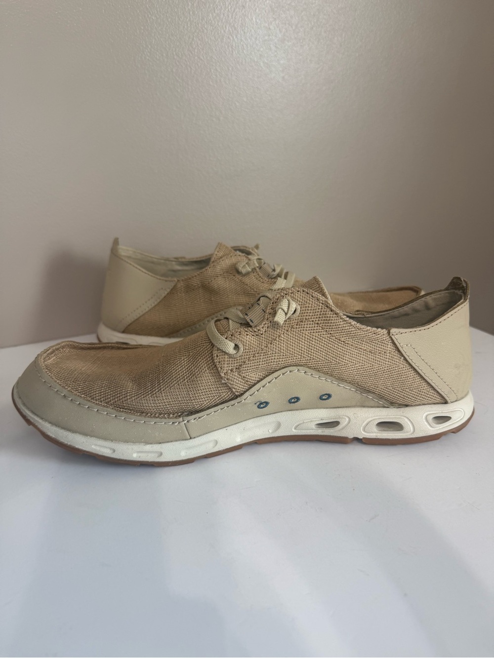 Columbia Mens PFG Bahama Vent Loco Relaxed III Boat Shoes Canvas Leather Tan 9.5 - Picture 4 of 11